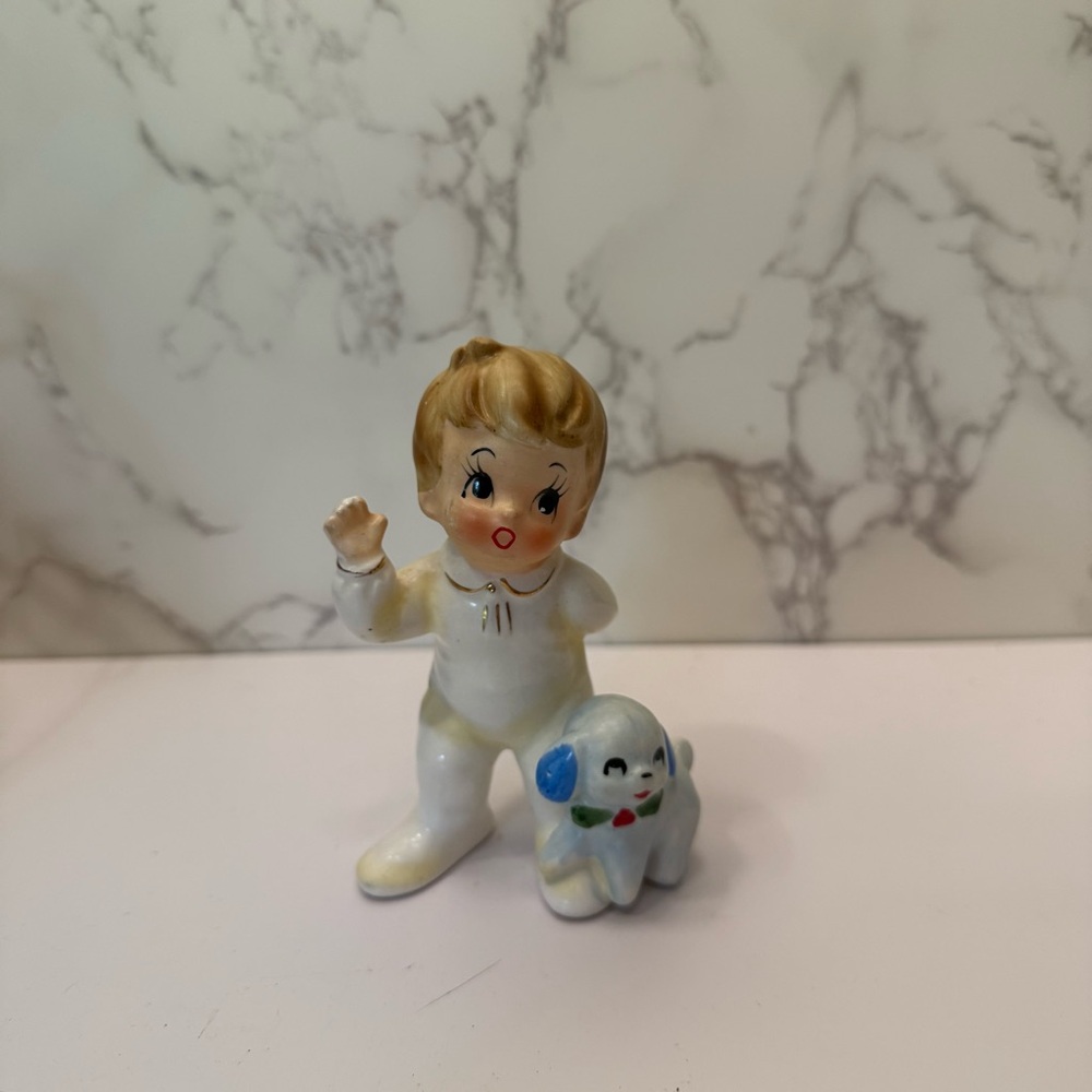 Vintage Josef Originals Ceramic Bare Bottom Boy With Dog